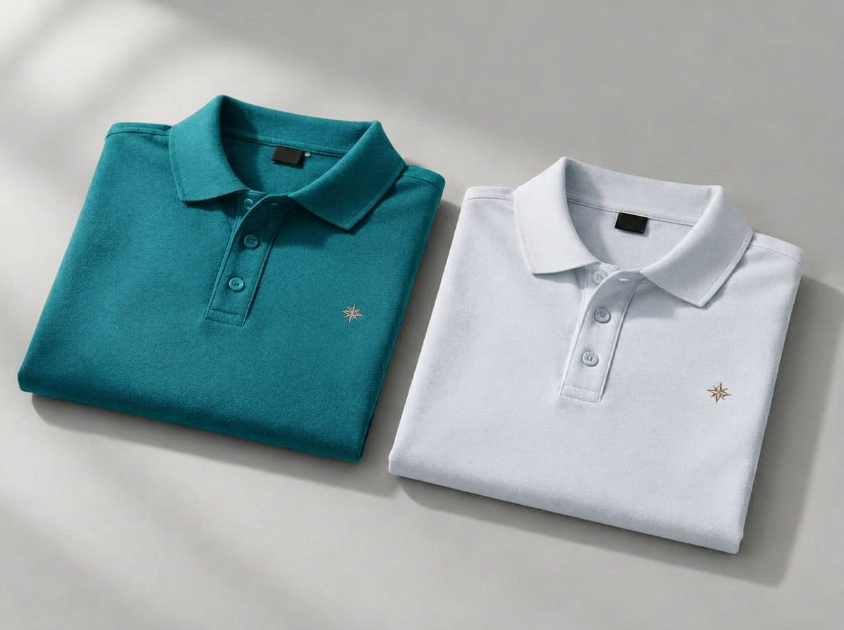 Turquoise and white embroidered corporate polo shirts