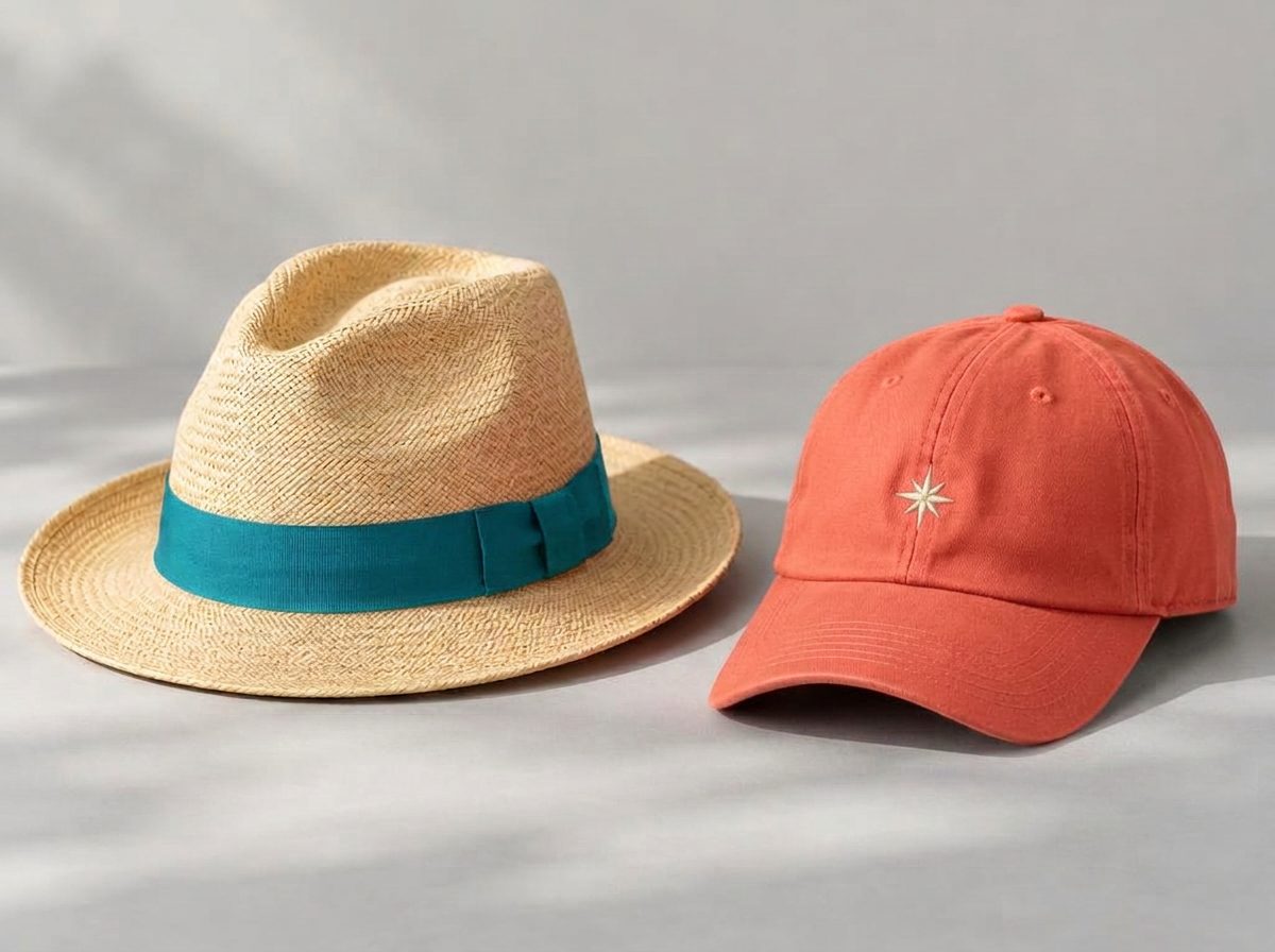 Custom embroidered cap and straw Panama hat