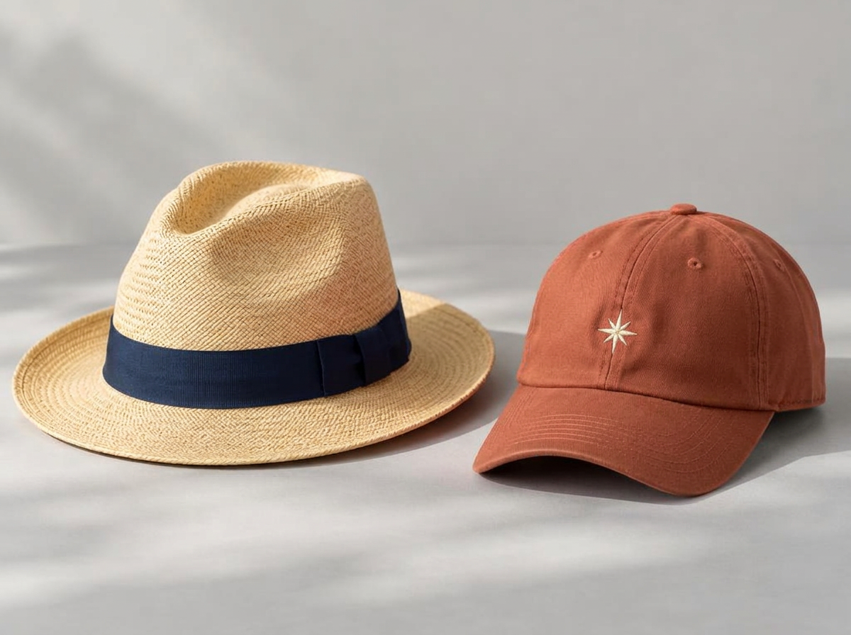 Custom embroidered cap and straw Panama hat
